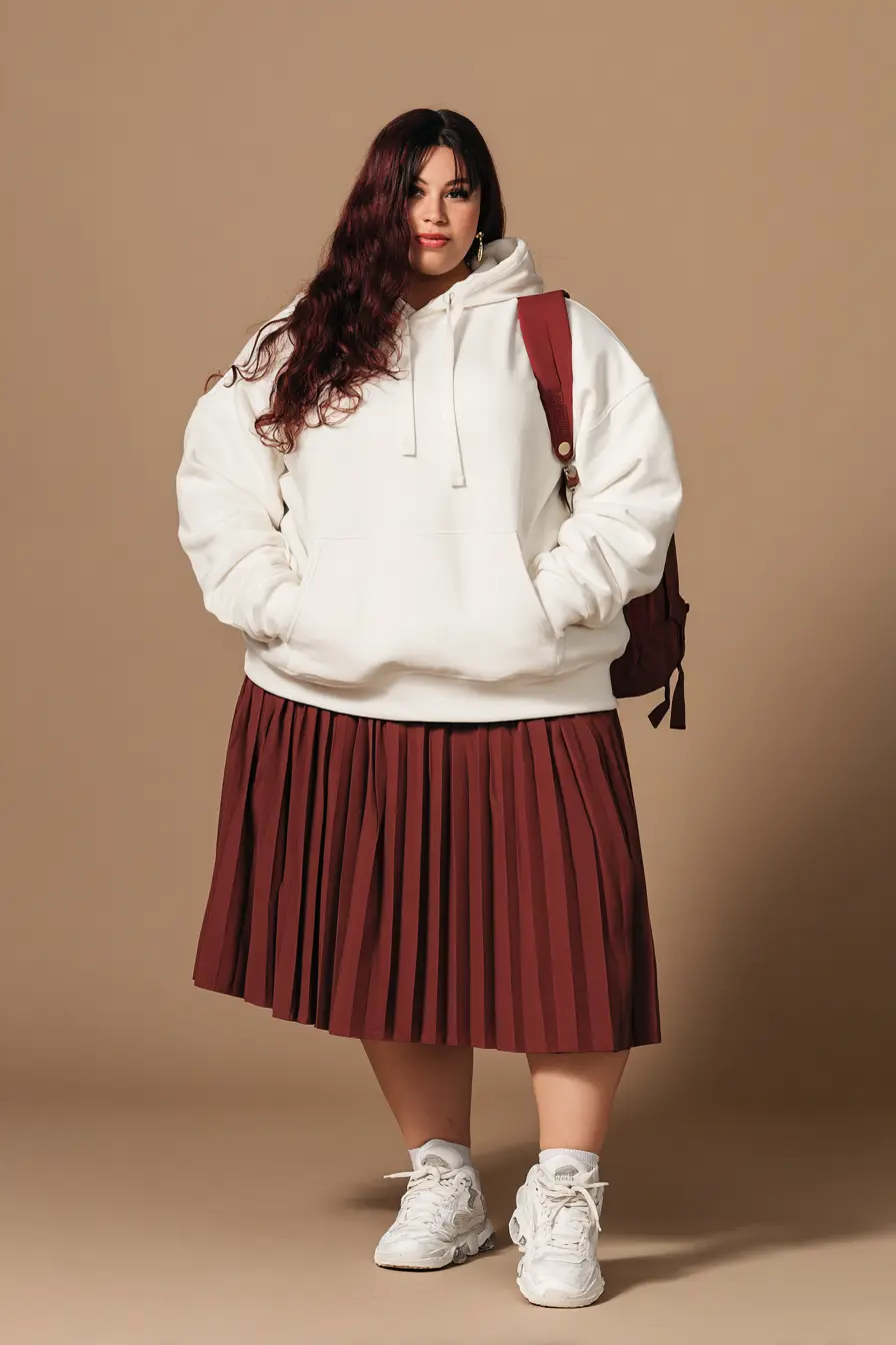 Oversized Hoodie Ease + Pleated Midi Movement