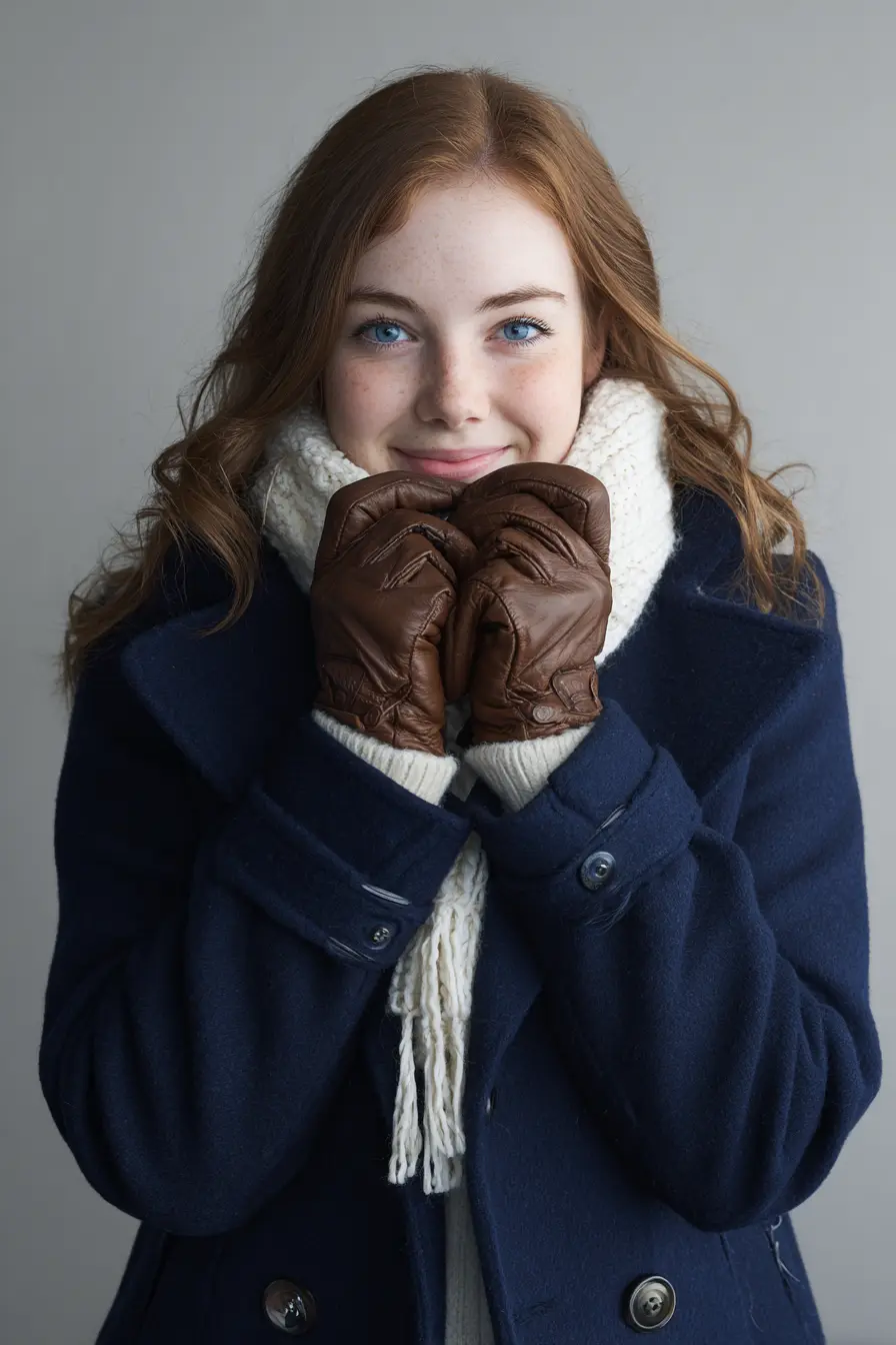 Navy Wool Peacoat + Chunky Knit Scarf