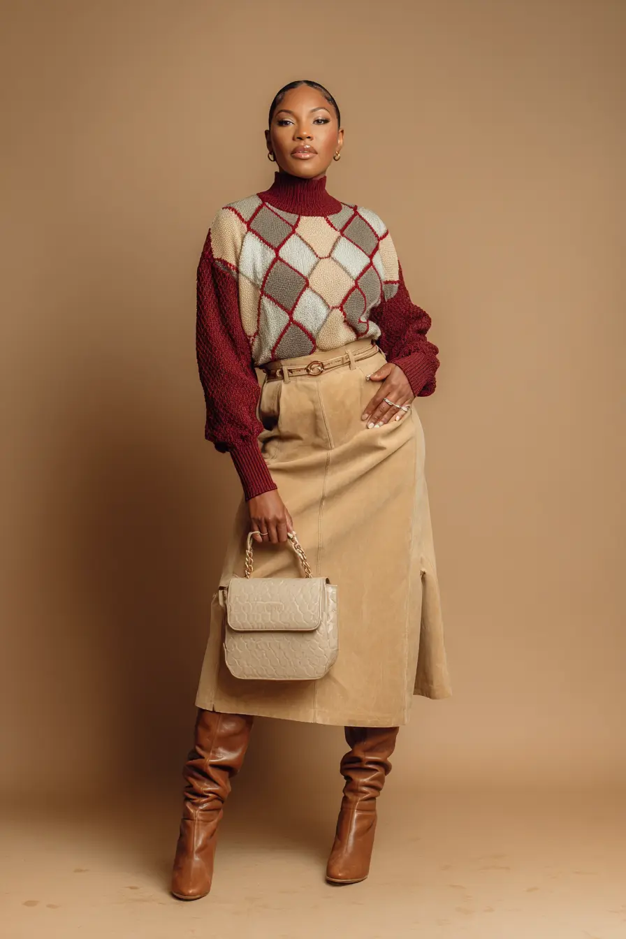 Argyle Sweater + Midi Skirt