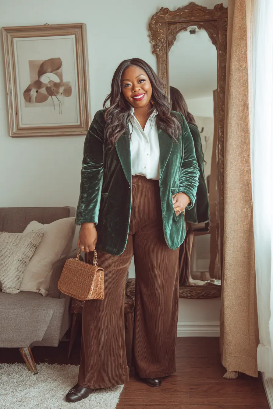 Forest Velvet Blazer + Chocolate Corduroy Pant