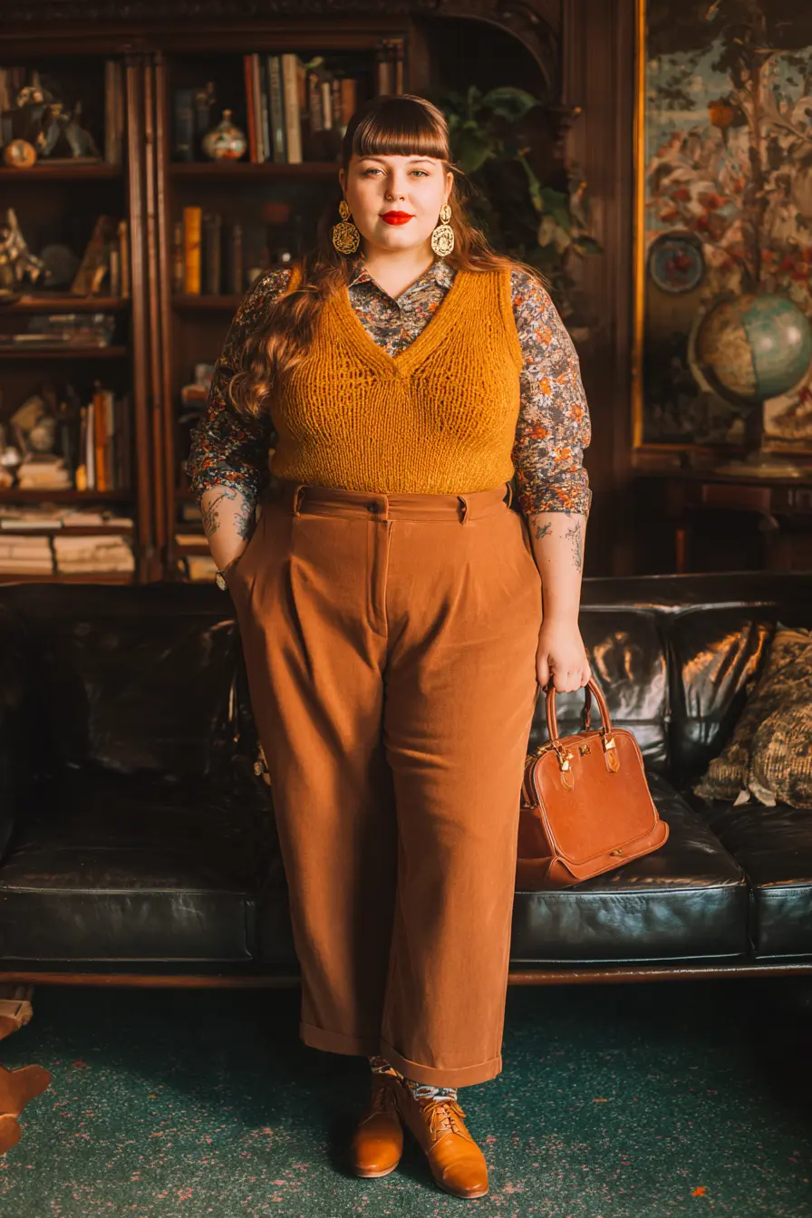 Knit Sweater Vest + High-Waist Trousers