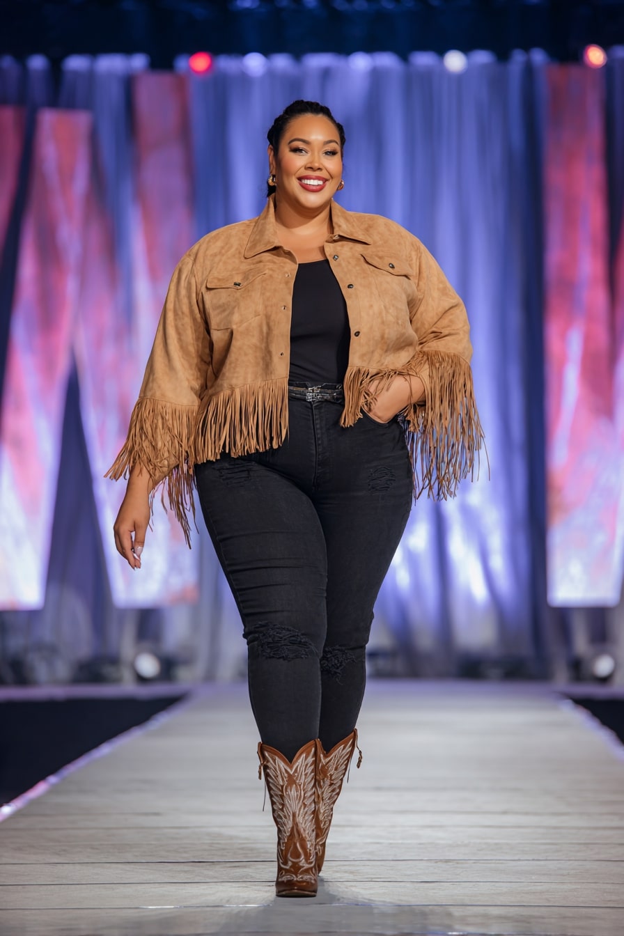 Suede Fringe Jacket + Black Skinny Denim