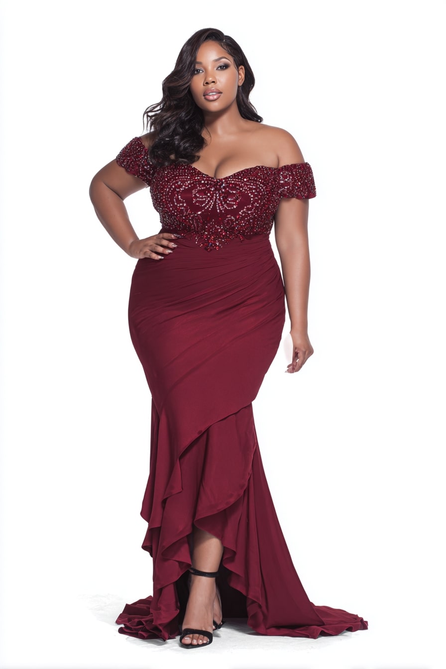 Off-Shoulder Gown + Beaded Bodice