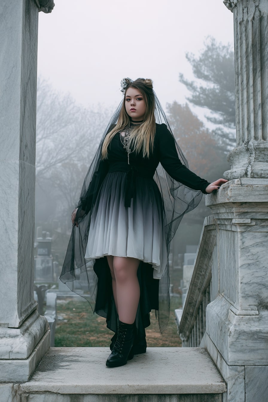 Sheer Veil Cape + Ombre Dress