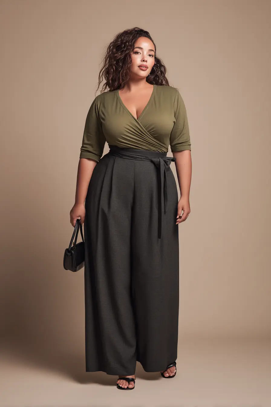 Wrap-Style Top + Flowing Palazzo Pants