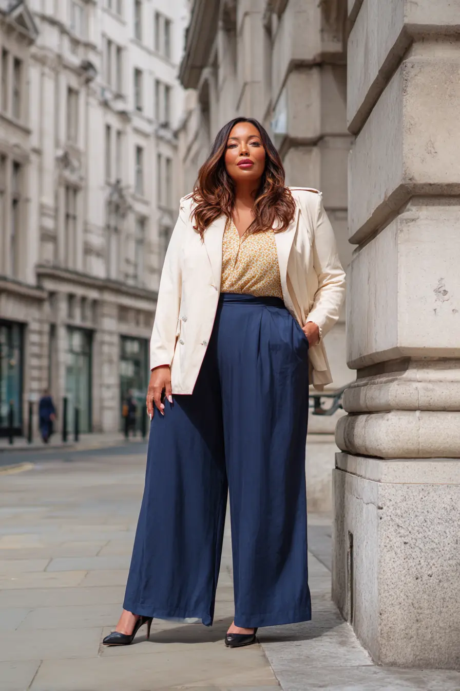 Cream Blazer With Wide-Leg Trousers for a Polished London Fall Style
