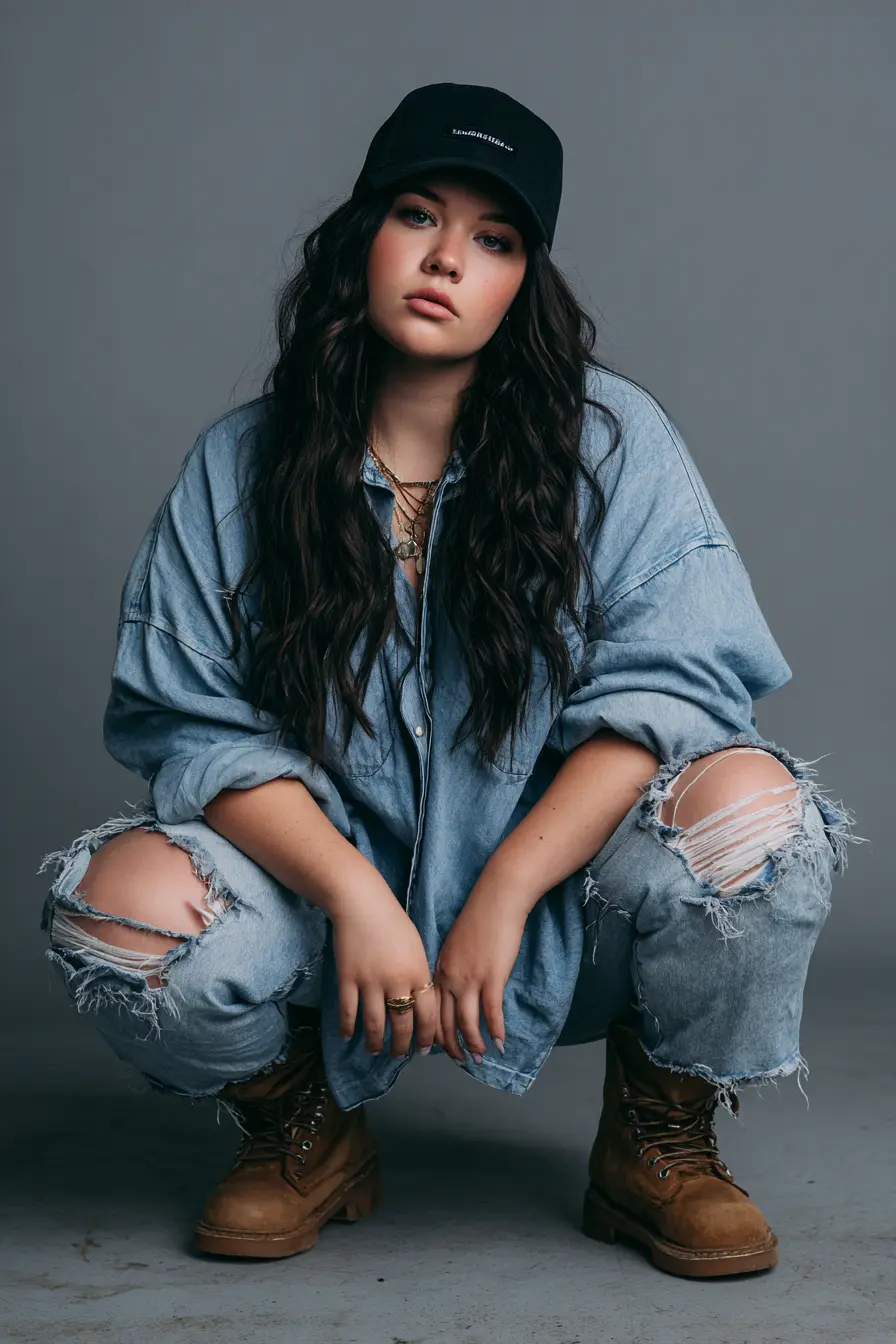 Ripped Denim Layers + Work Boots