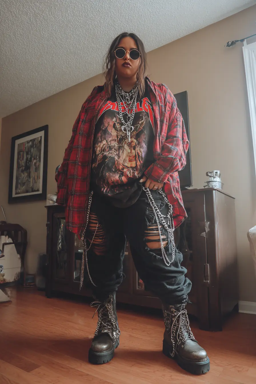 Grunge Autumn Look with a Flannel Twist