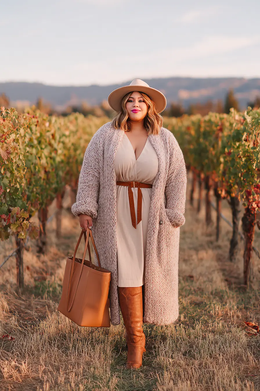 Textured Cardigan Coat + Belted Midi Dress