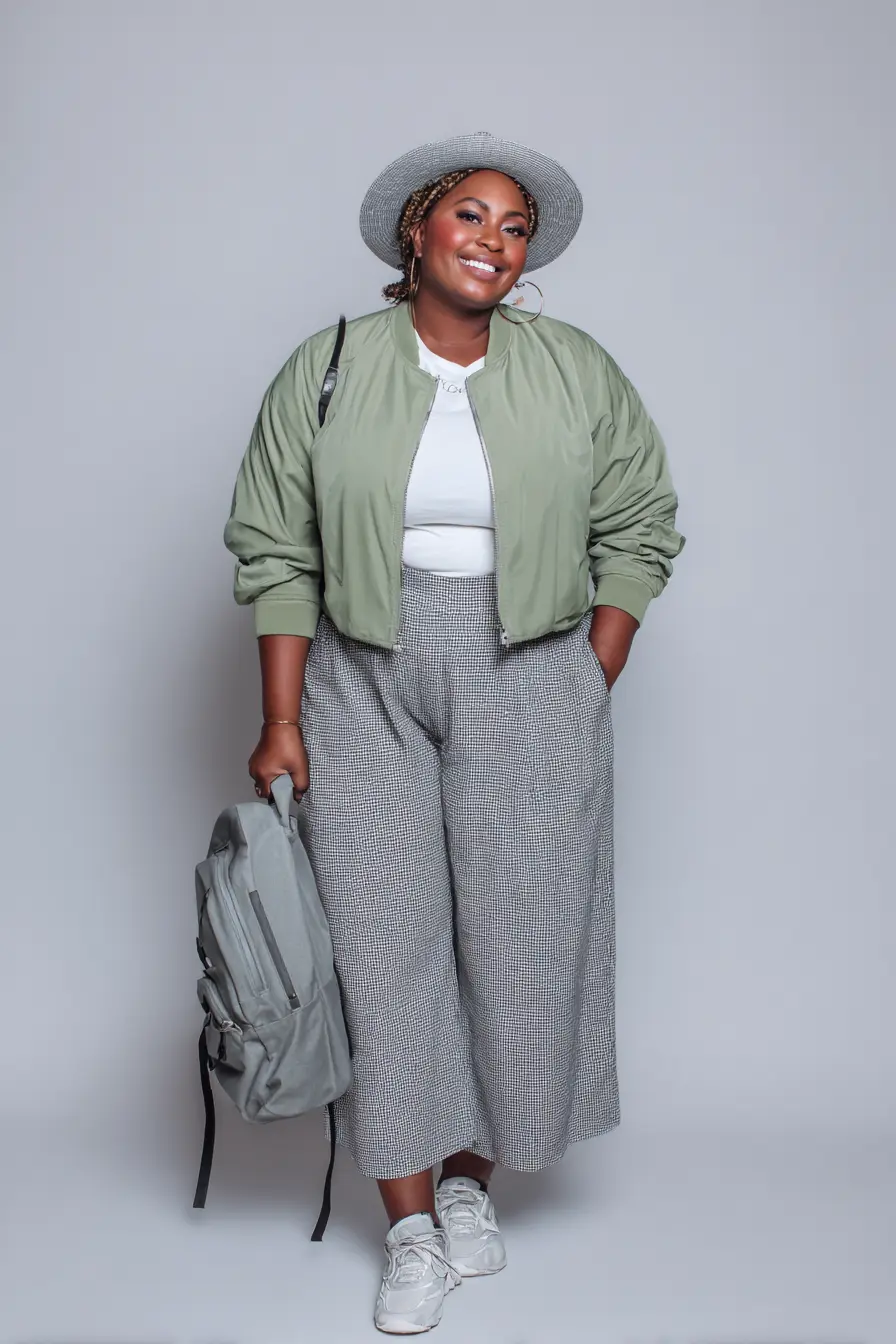 Cropped Bomber Jacket + Wide-Leg Trousers