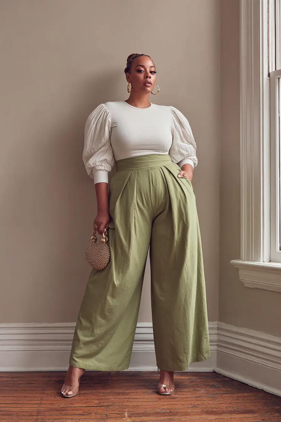Puff-Sleeve Blouse + Wide-Leg Trousers