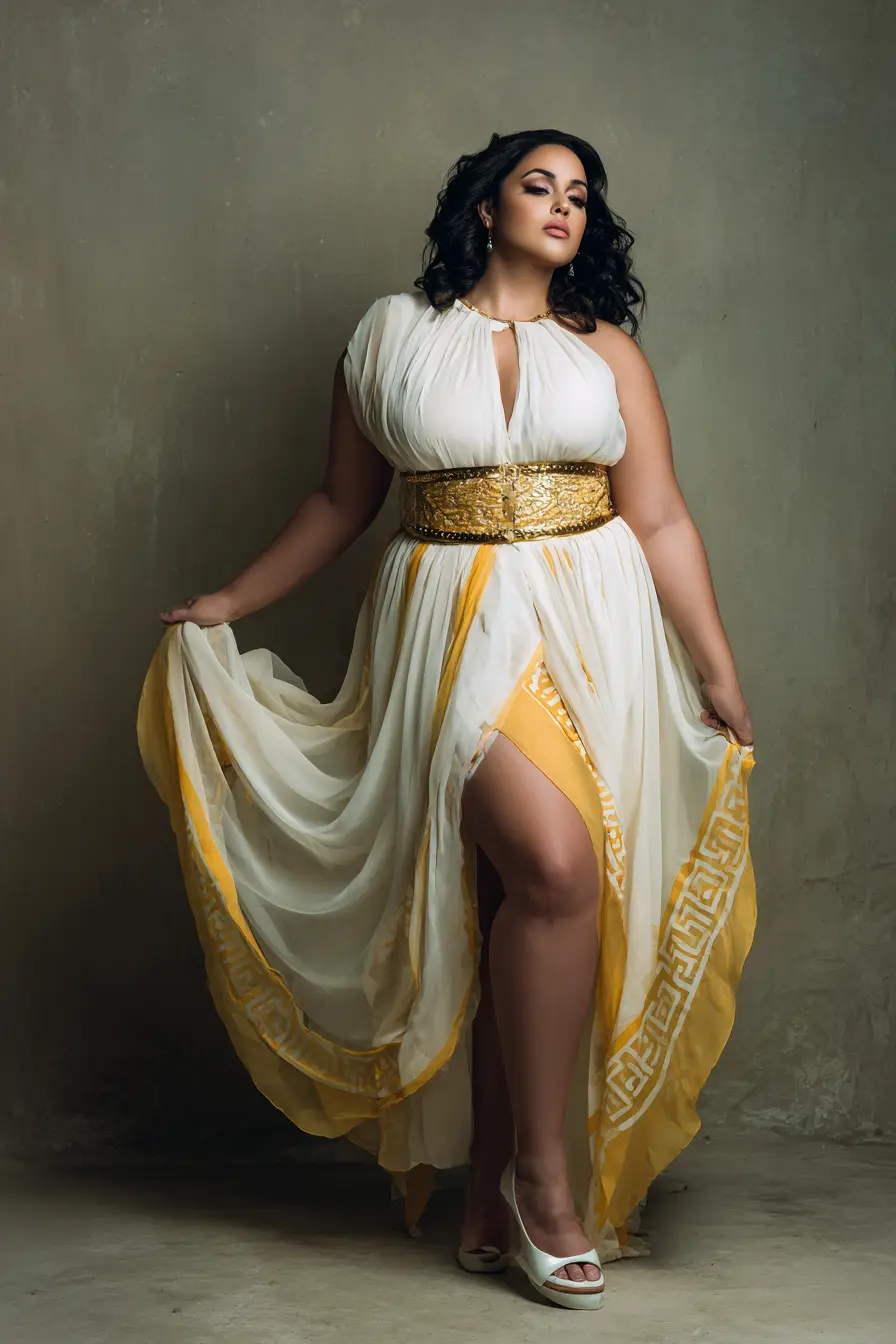 Draped Toga Gown + Gilded Waist Belt