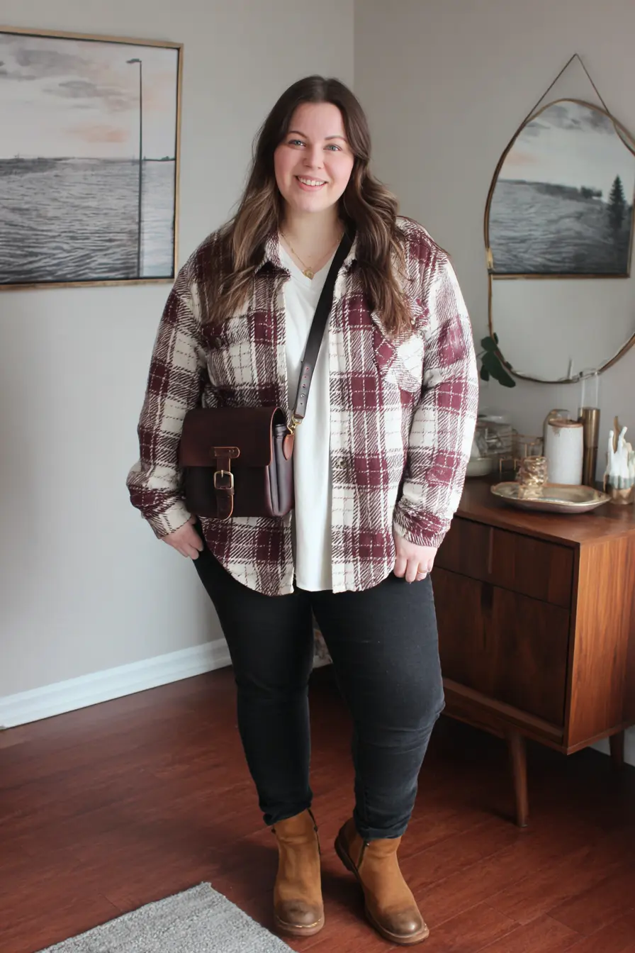 Brushed Plaid Shacket + Black Skinny Pants