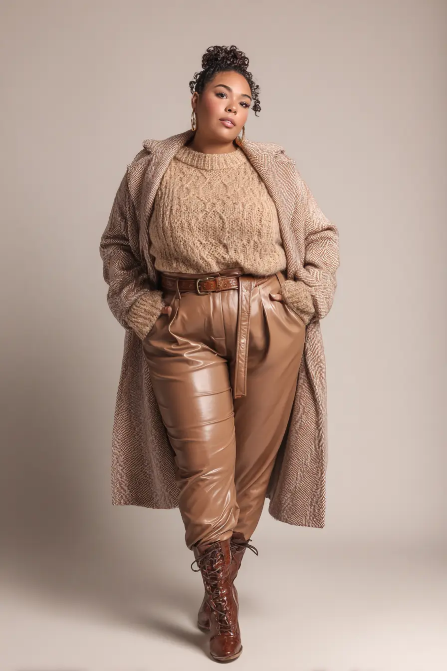 Textured Sweater + Leather Pants