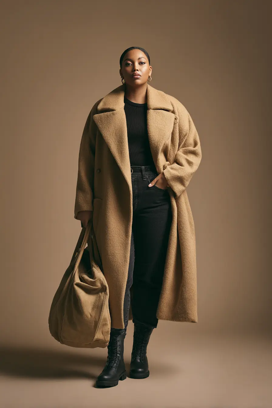 Wool Longline Coat Structure + Black Denim Strength