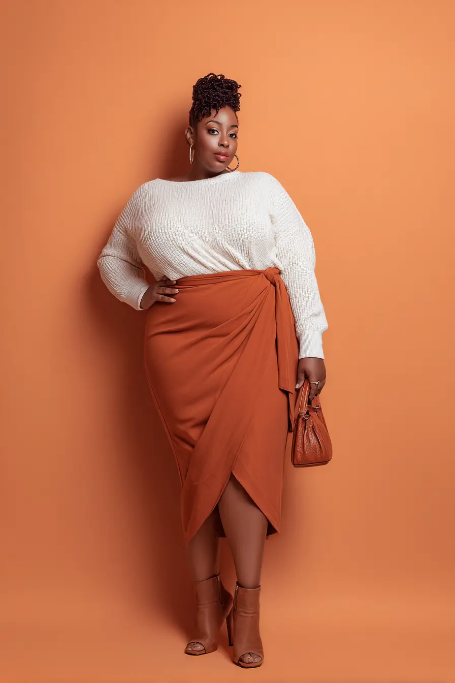 Wrap Midi Skirt Paired With a Soft Knit Top
