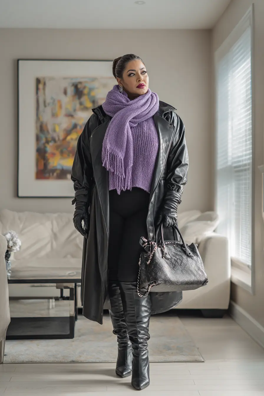 Leather Trench + Lavender Knit