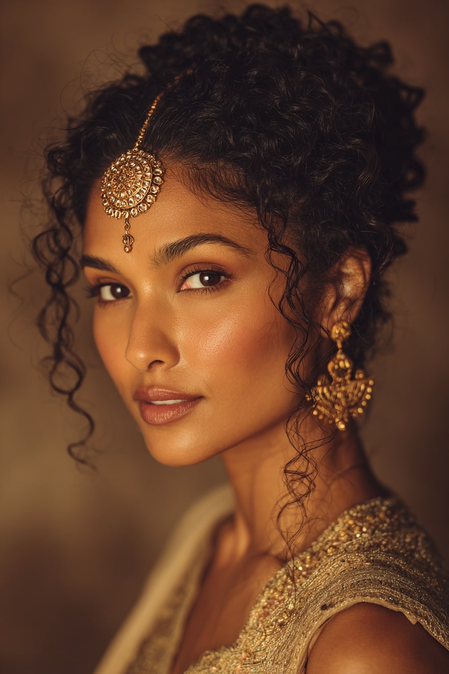 Braided Bun with Golden Maang Tikka