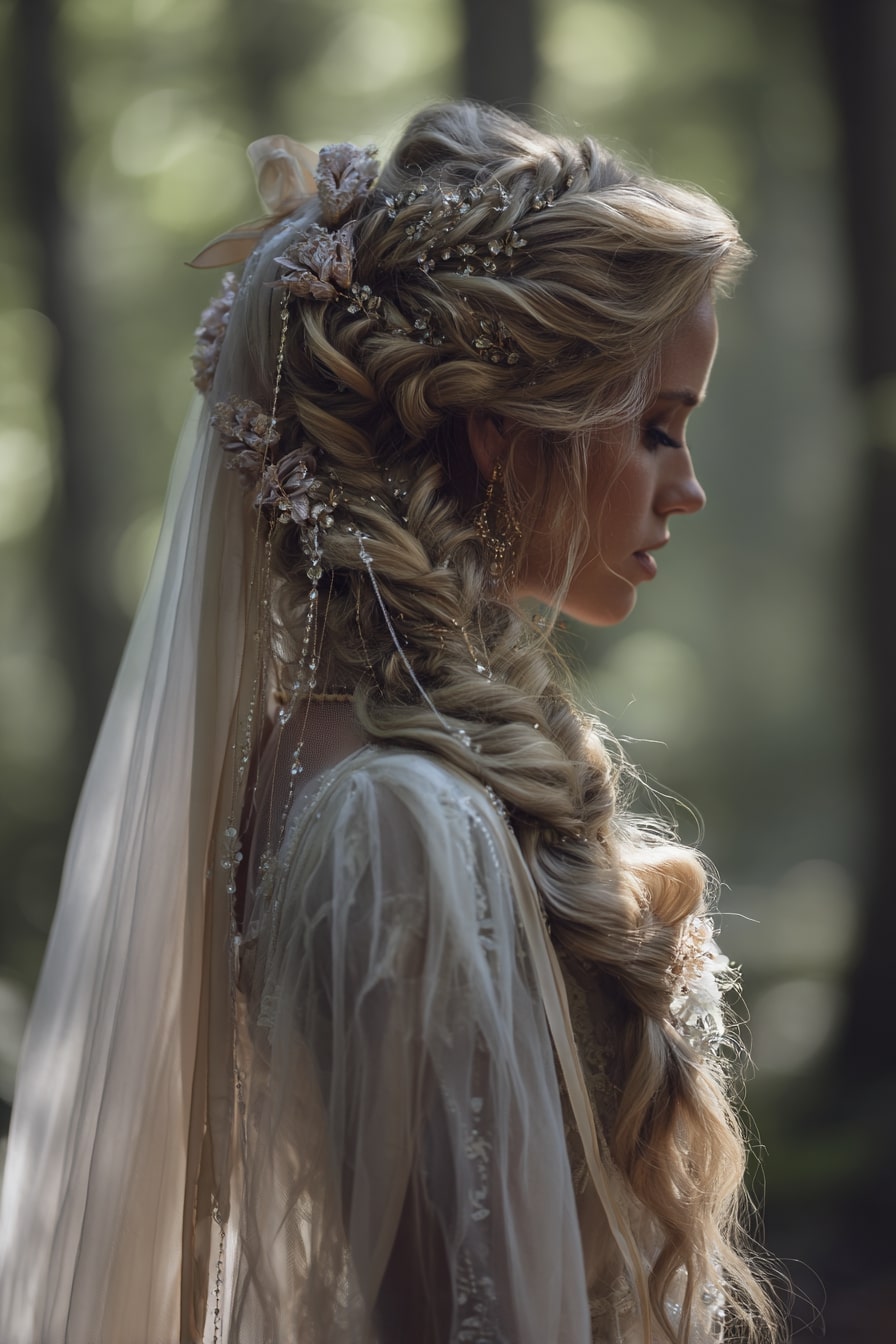 4. The Enchanted Braid Veil – Fairytale Fusion
