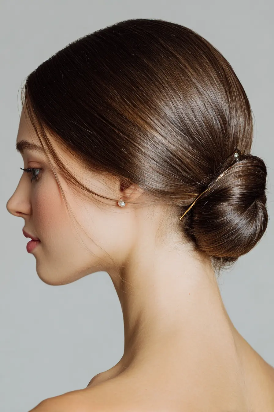 Sleek Low Chignon with Soft Face Strands