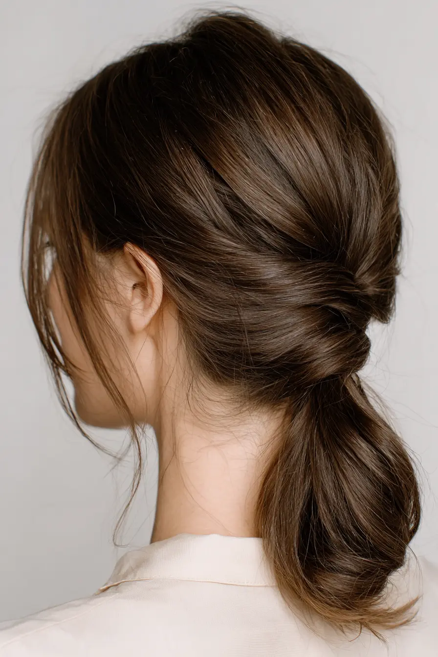 Twisted Low Pony with Soft Contour Strands