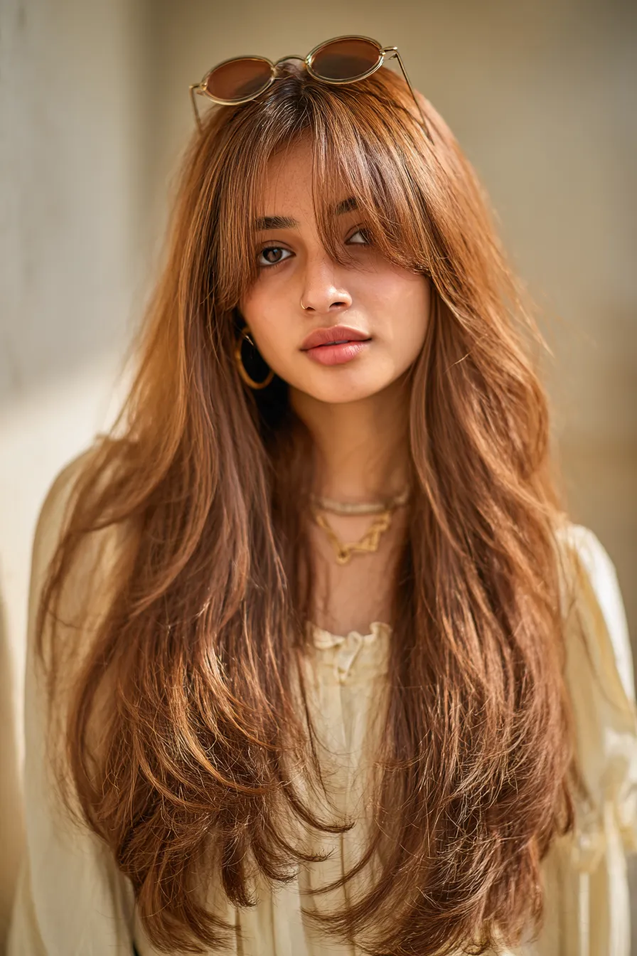 Feathered Long Layers with Curtain Fringe