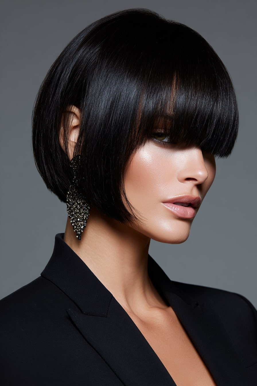 4. Sleek Bob with Side Fringe “Modern Noir”