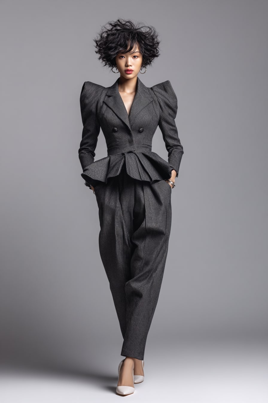 2. “Urban Winged Volume”  Sculpted Power Co-Ord Set