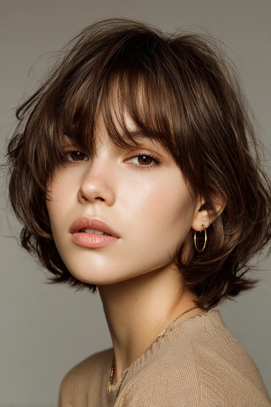 Soft Tousled Bob with Feathered Fringe
