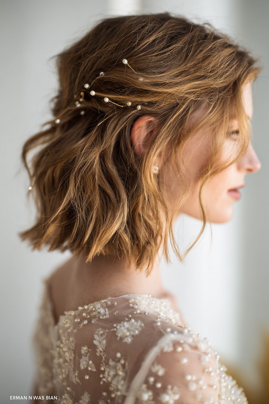 3. Textured Half-Up Bridal Bob