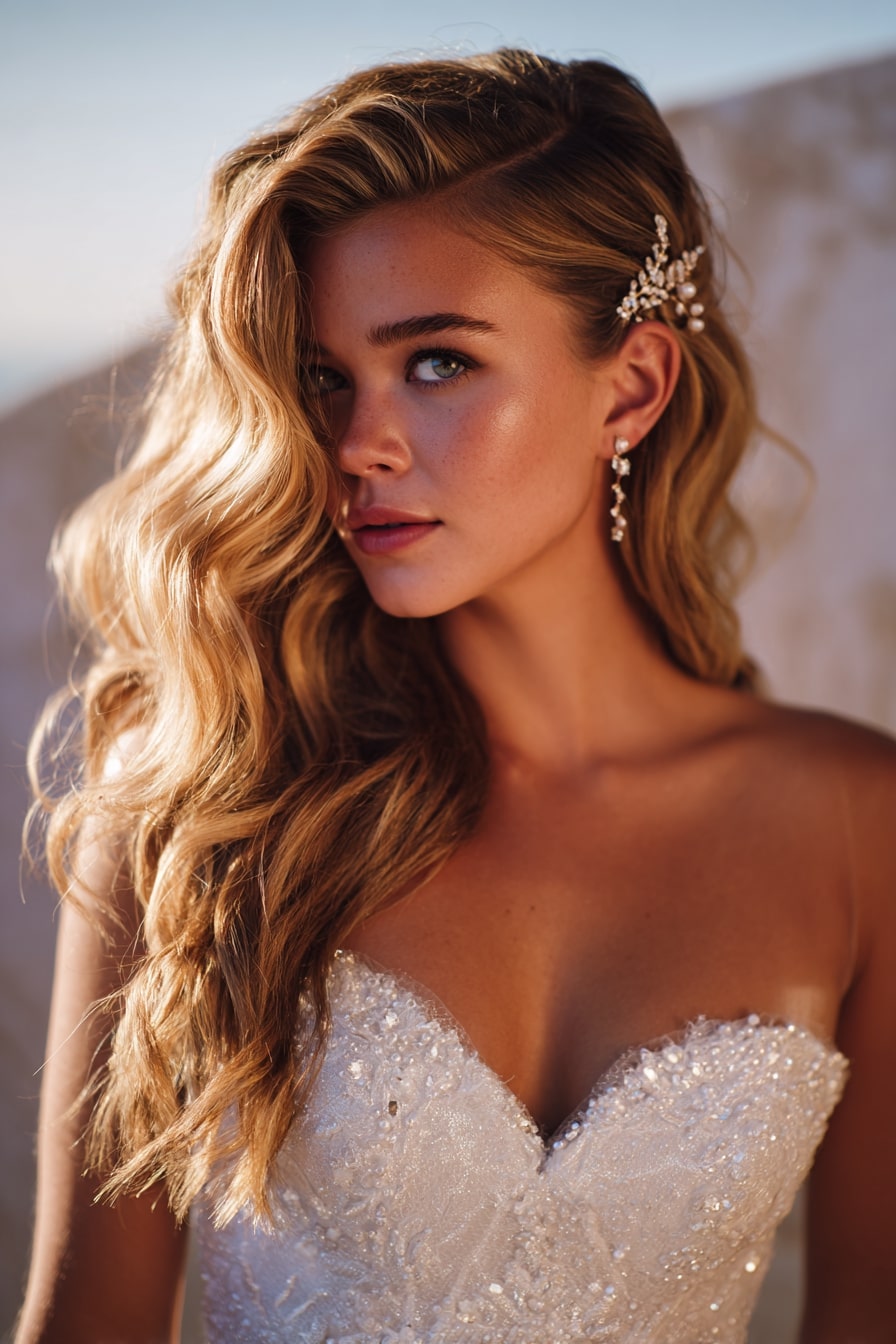 Side-Swept Hollywood Waves with Pearl Details