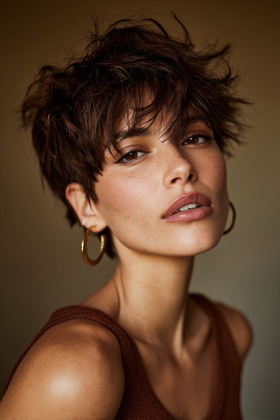 8. Tousled Mocha Pixie