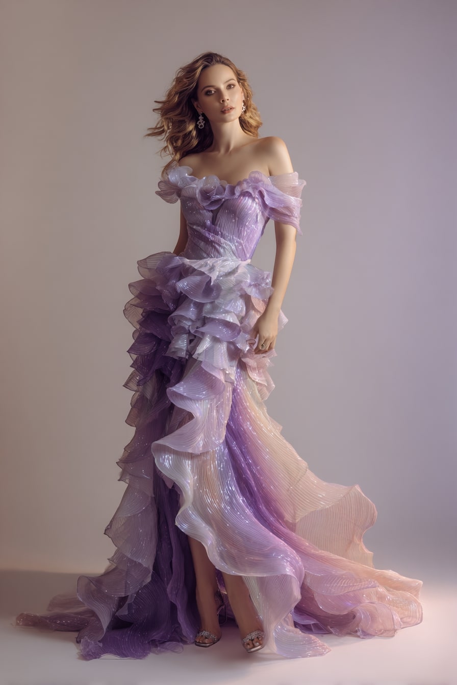 10. “Aurora Flow”  Iridescent Evening Gown