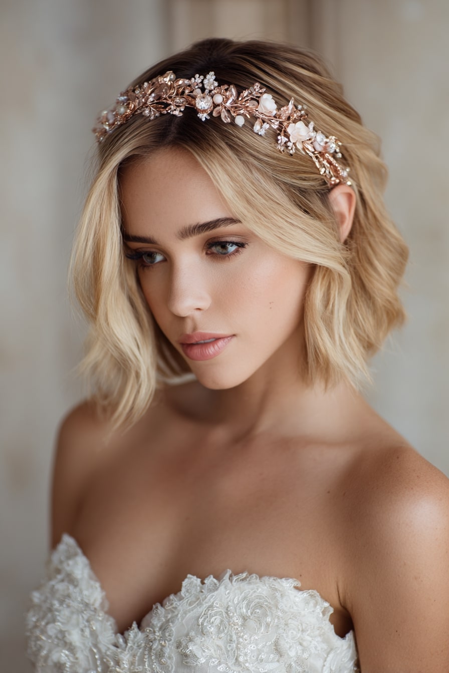 6. Romantic Curved Bob with Crown