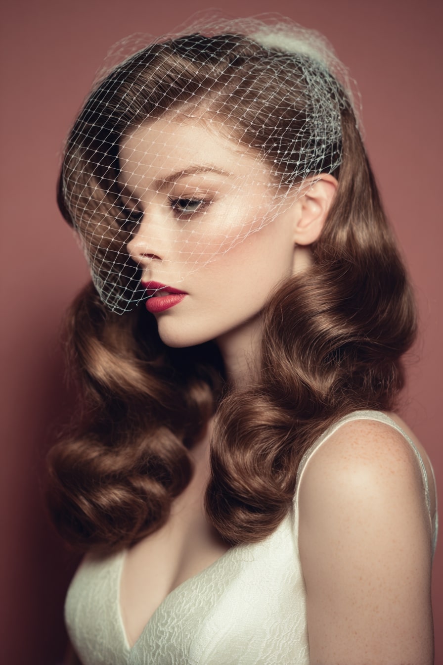5. Vintage Veil Twist — 1940s-Inspired Wave Roll