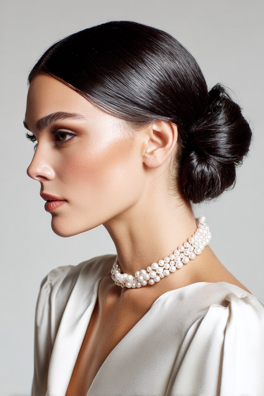 13. Wet-Look Sculpted Bun – Runway Minimalism