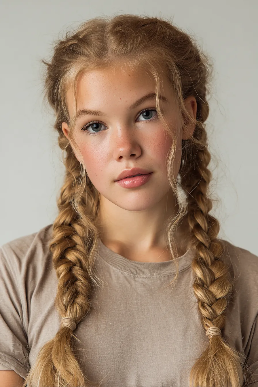 Twin Braids with Soft Face Framing
