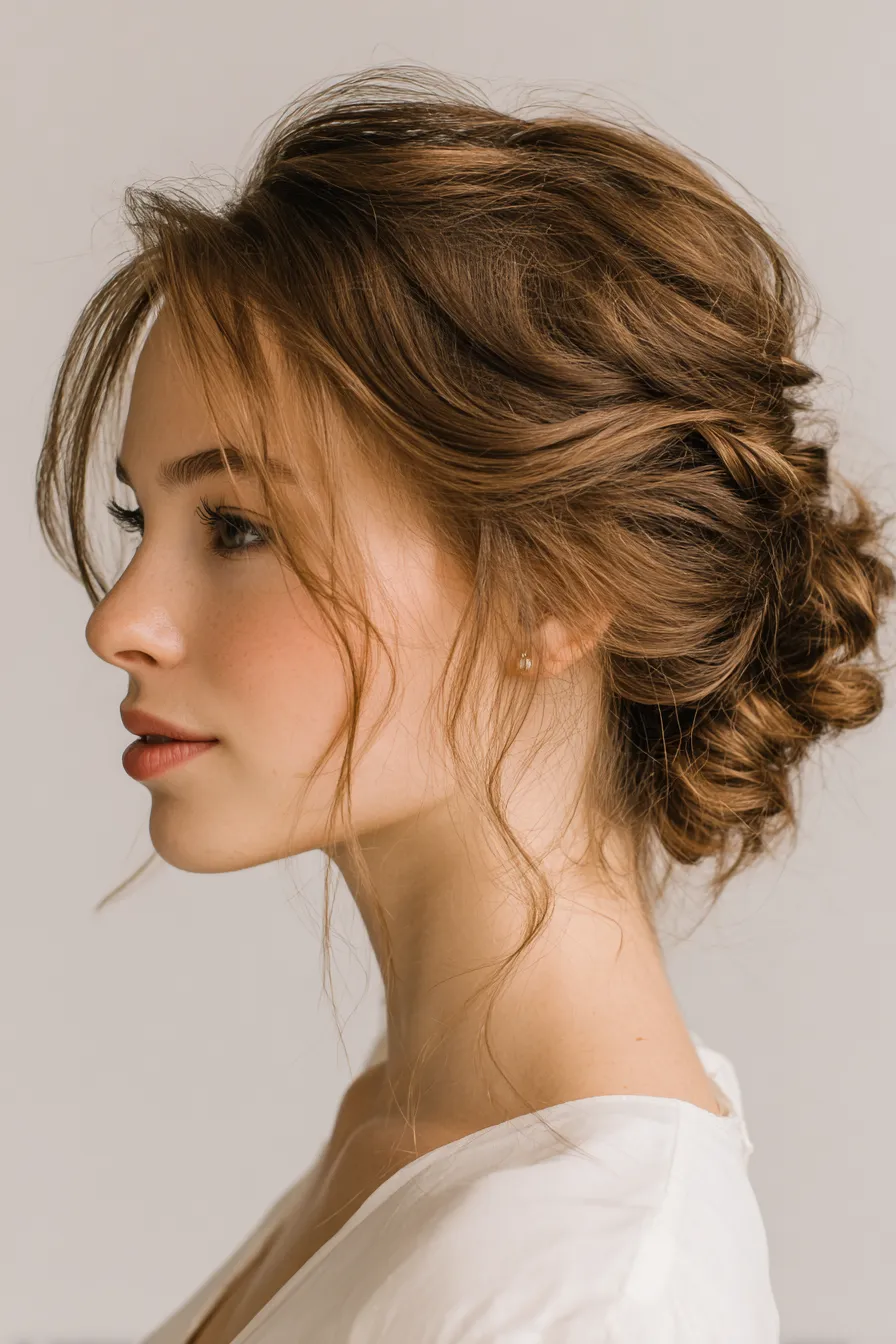 Soft Textured Low Bun with Face-Framing Strands