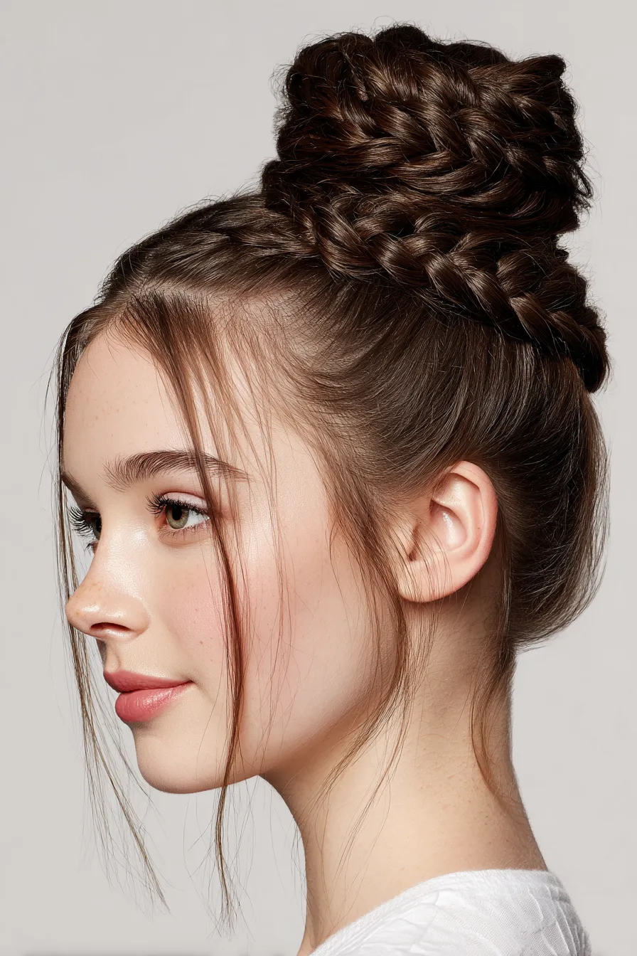 Braided Top Bun with Loose Strands
