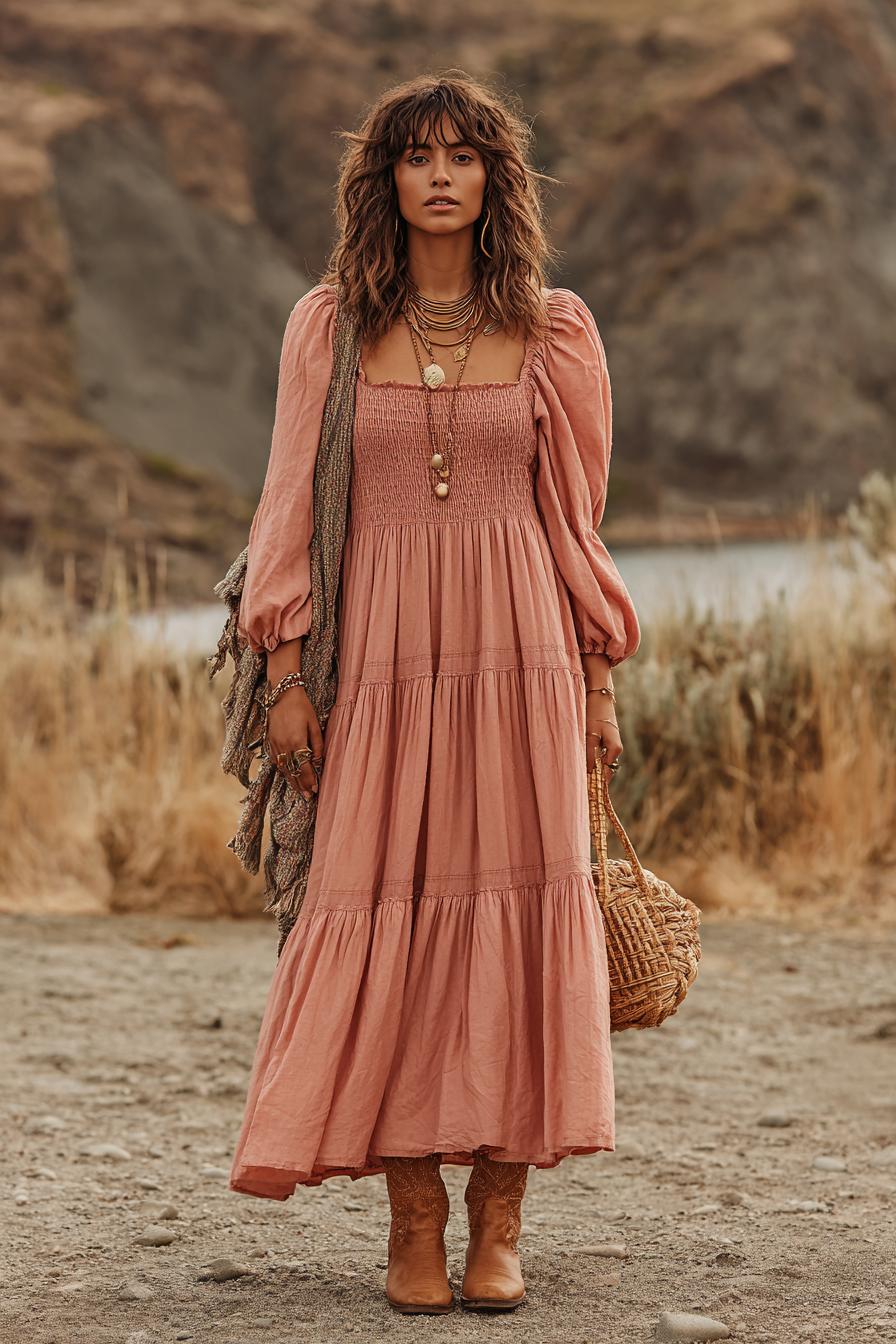 2. Textured Midi Cut & Effortless Boho Layers