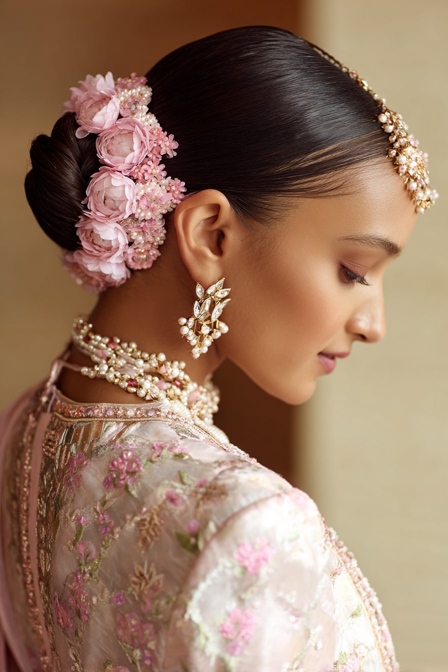8. The Lotus-Inspired Low Bun – Indian Bridal Look