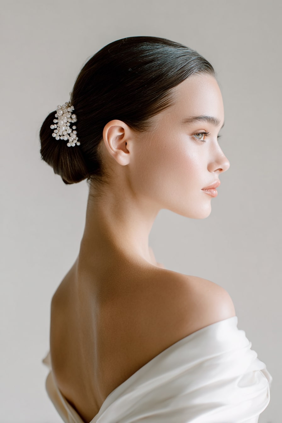 1. The Celestial Low Chignon – Western Bridal Look