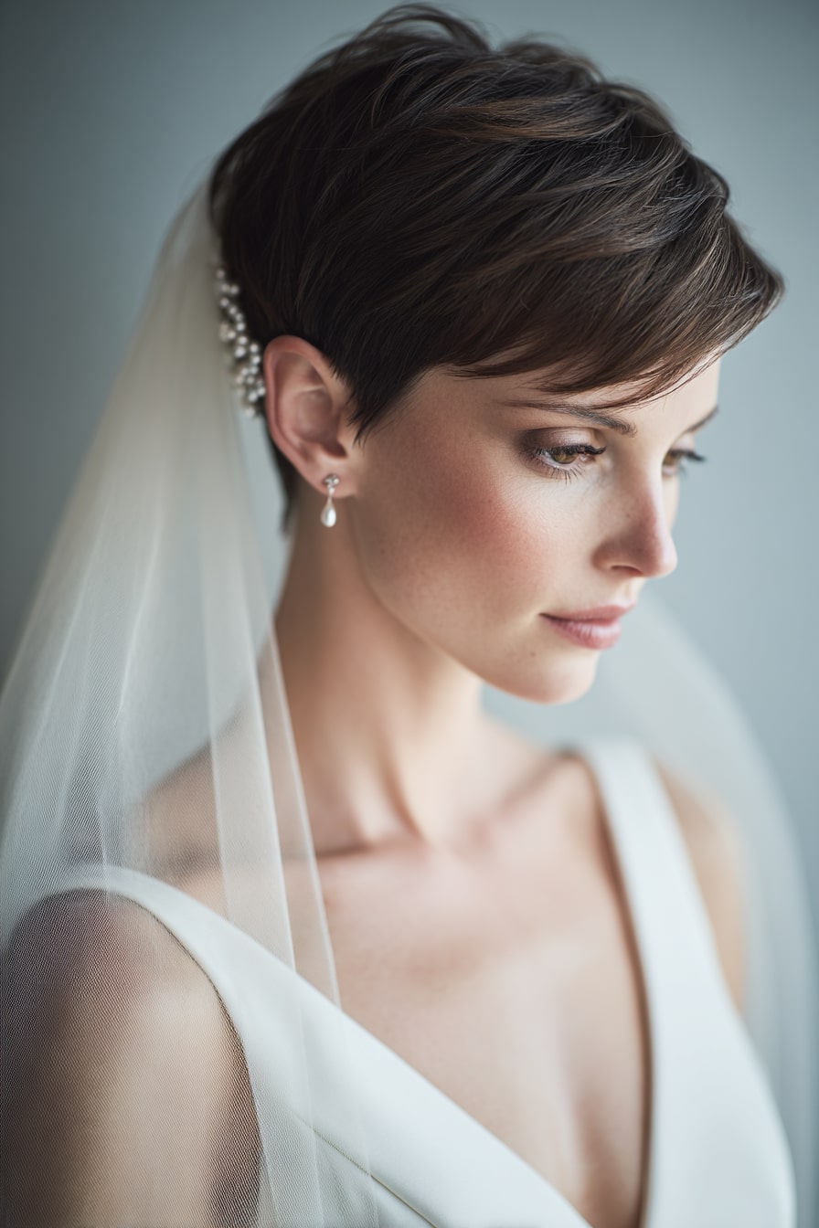 1. Crystal Veil Elegance – Sculpted Pixie with Pearl Combs