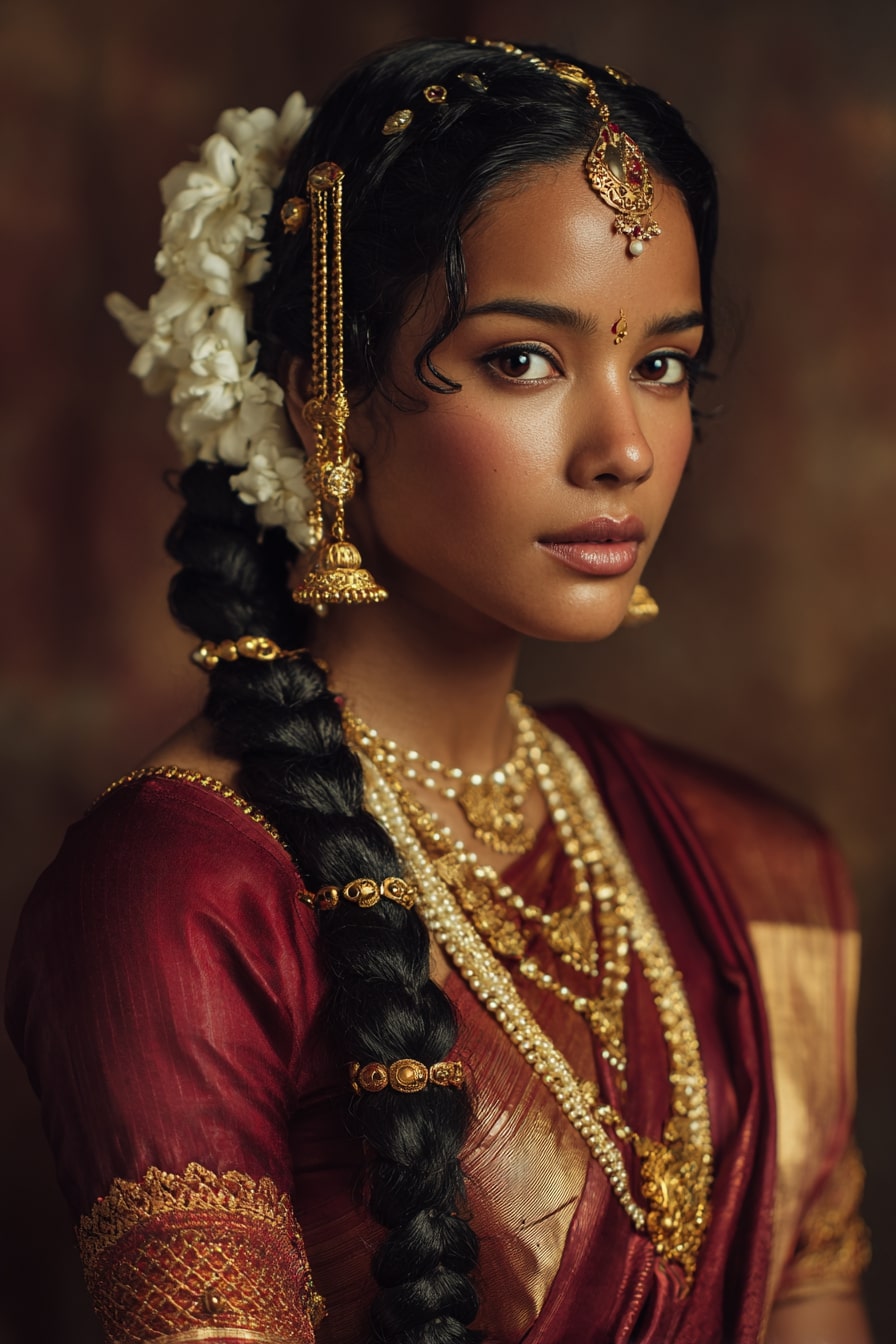 2. The Royal Jasmine Braid – Indian Bridal Look