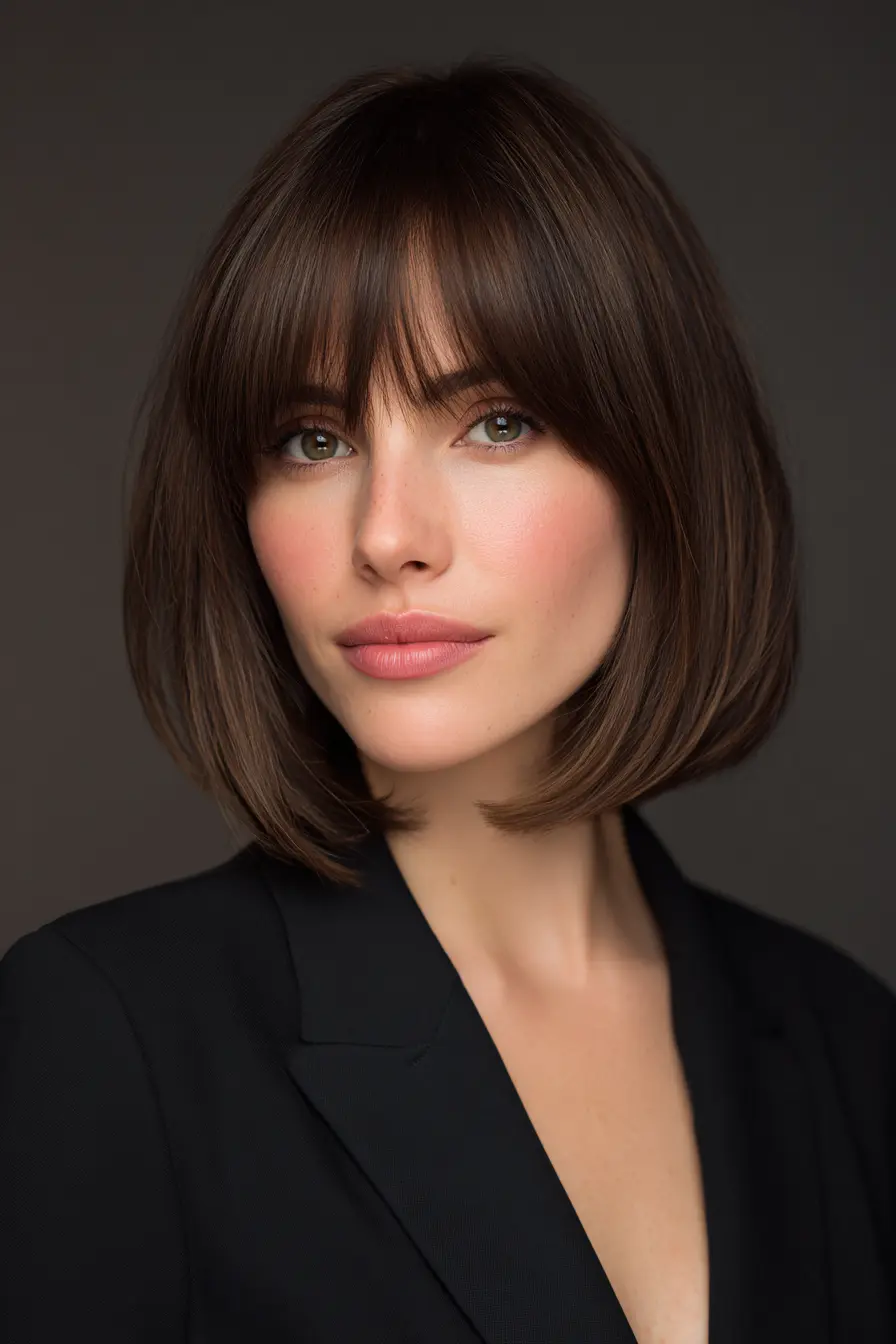 Sleek Contour Bob with Curtain Fringe