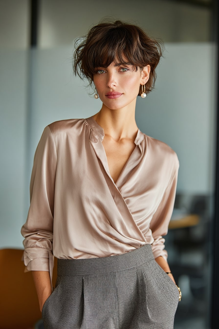 The Tousled Bob with Curtain Bangs – Balanced Ease and Polish