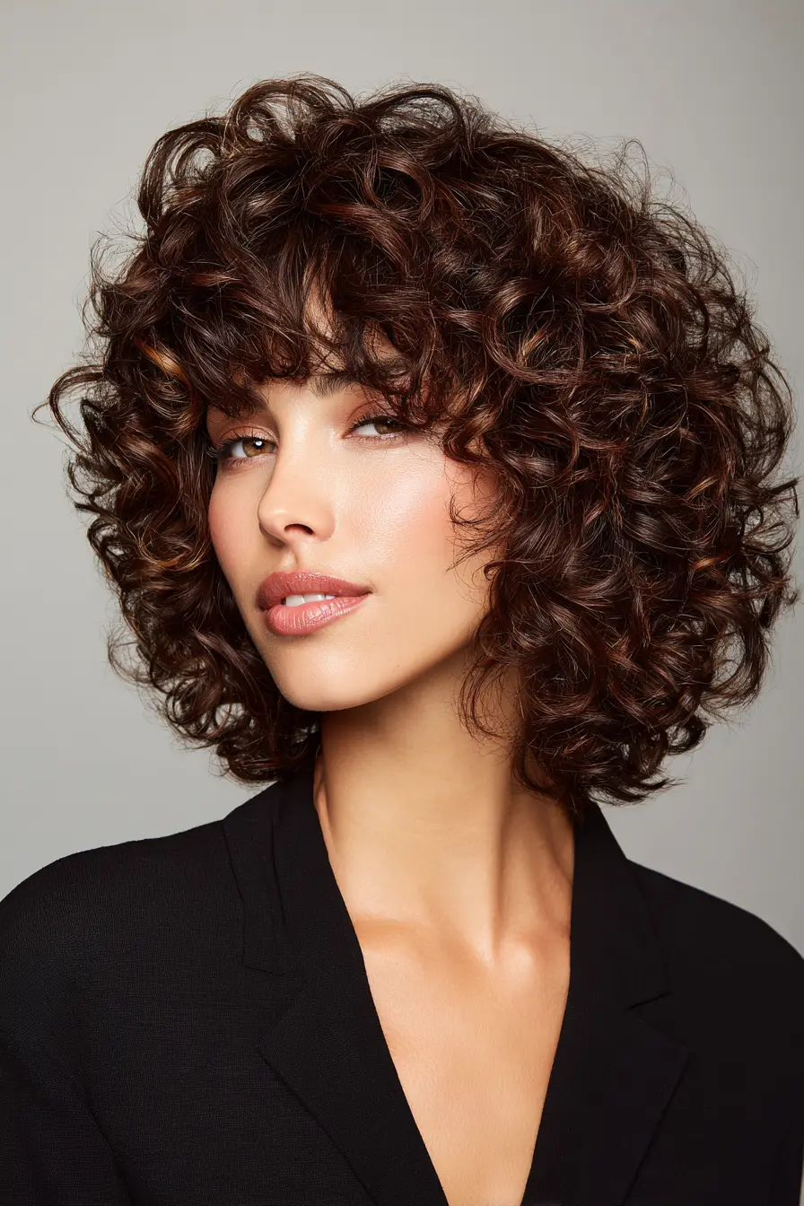 Defined Curly Volume Cut with Curtain Fringe