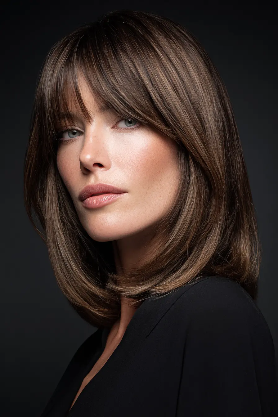 Polished Shoulder-Length Curve with Curtain Fringe