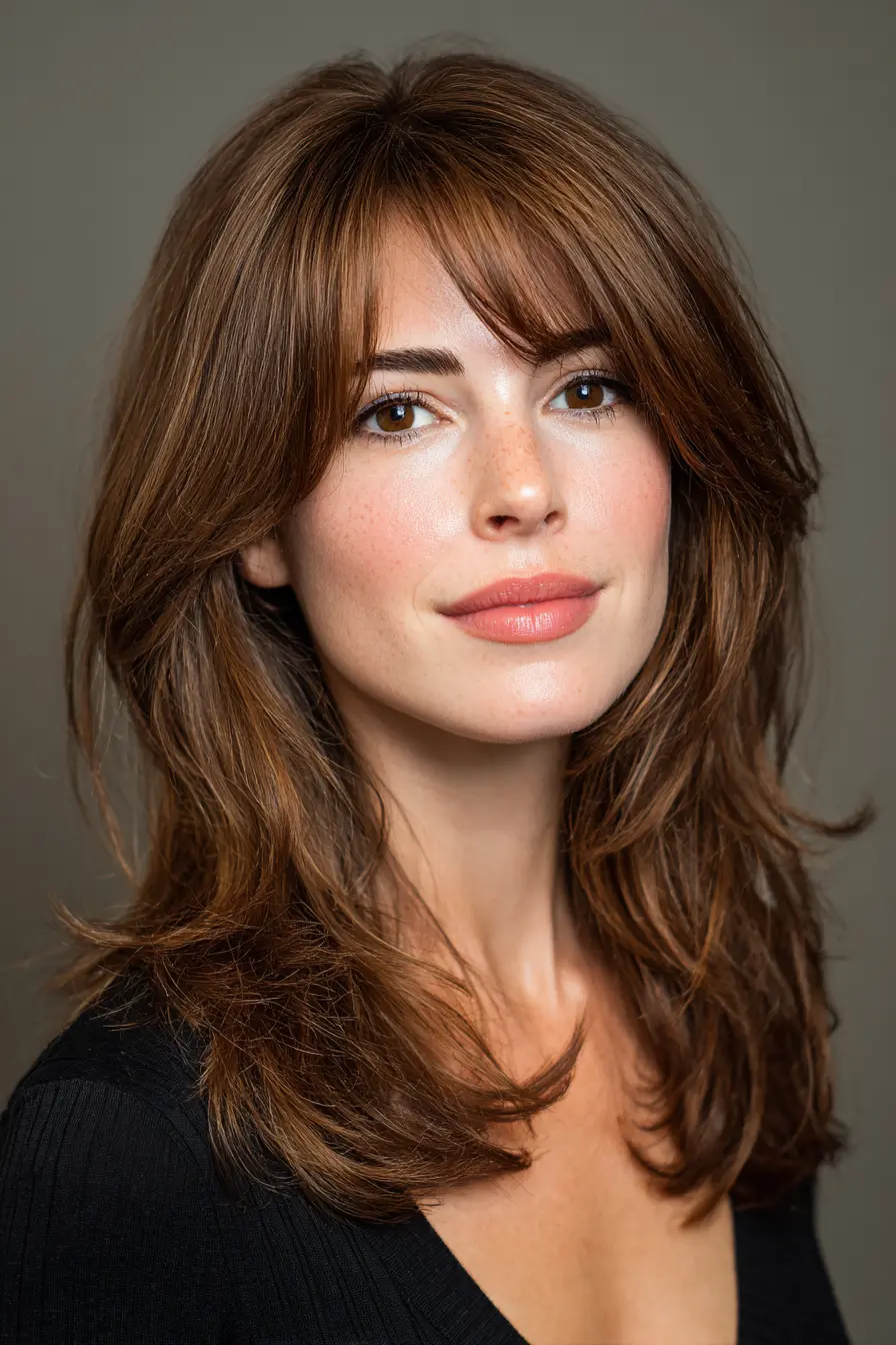 Feathered Mid-Length Layers with Curtain Fringe