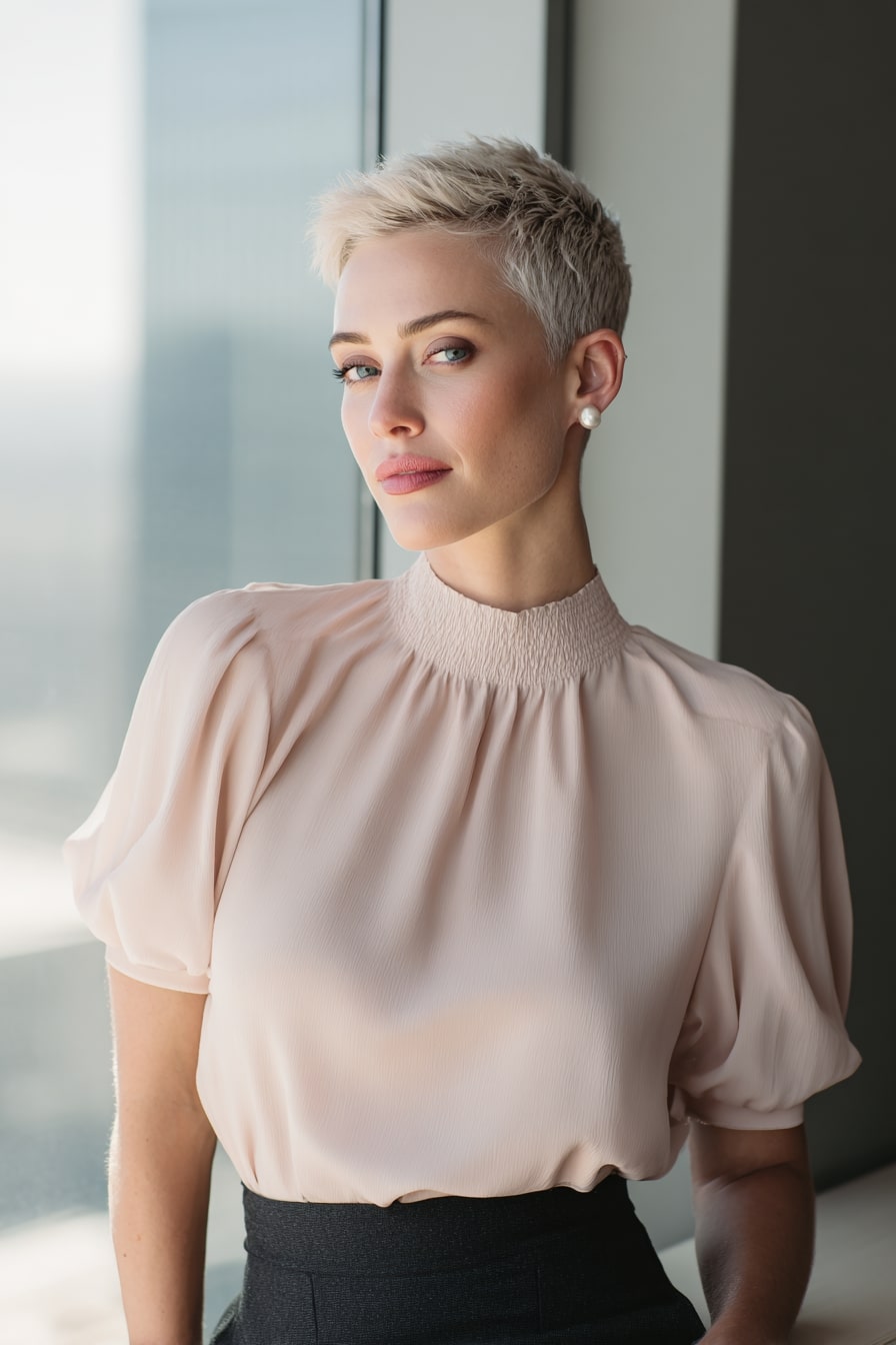 Crisp Harmony – The High-Neck Blouse and Pencil Skirt